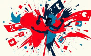 A vibrant abstract representation of East Africa's digital activism and regional tension, featuring symbolic elements of satire and ideas.