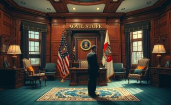 Tense diplomatic exchange in an iconic White House setting, featuring symbolic elements of politics and power.