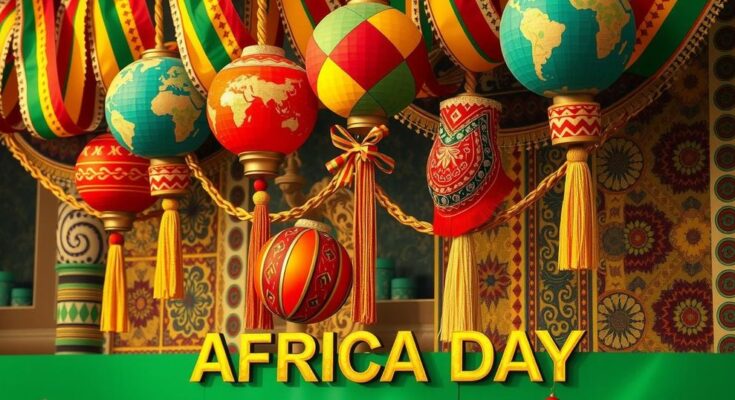 Ceremony honoring Africa Day with vibrant decorations and elements representing unity and cultural diversity in Cuba.