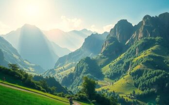 A panoramic view of the Indian landscape symbolizing peace and strength, with mountains and greenery under a clear sky.