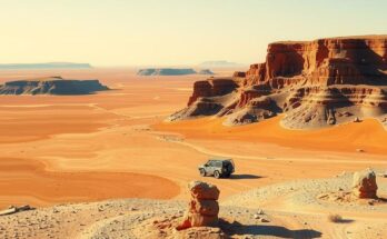 Desert landscape of Namibia's Otavi region with copper and gold minerals in focus, showcasing mining exploration activities.