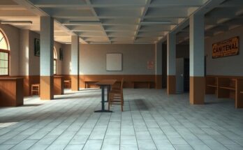 Venezuelan election scene with empty polling stations and subtle colors expressing low voter turnout.