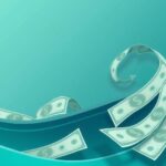 A symbolic depiction of bank liquidity challenges with a flow of currency in a minimalist style, using cool colors.