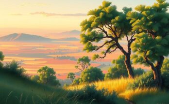 A peaceful landscape of South Sudan with a serene sky, symbolizing hope and unity inspired by a religious message.