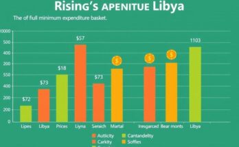 Market price increase in Libya's regions depicted by colorful bar graphs and currency symbols.