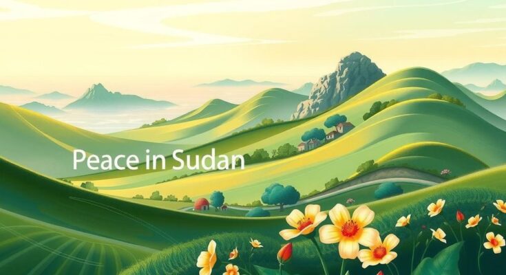 A serene landscape depicting hope for peace in Sudan with vibrant colors and a peaceful atmosphere.