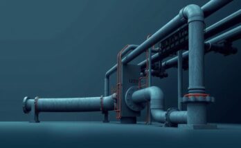 Abstract representation of a halted pipeline with a focus on industrial elements and dark tones.