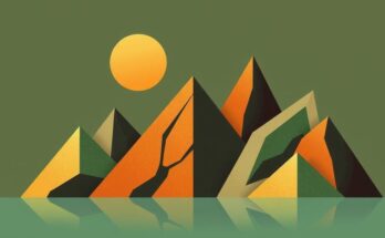 Abstract representation of exploration and investment in natural resources, featuring earthy tones and geometric shapes.