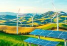 A vibrant landscape featuring renewable energy sources in collaboration between China and Latin America.