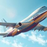 A luxurious Boeing 747 jet against a clear blue sky, showcasing opulence and grandeur.