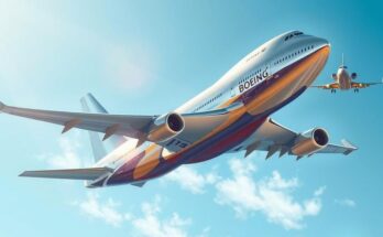 A luxurious Boeing 747 jet against a clear blue sky, showcasing opulence and grandeur.