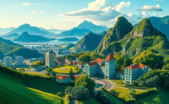Ecuador's landscape showcasing trade openness and energy transformation in a vibrant color scheme.