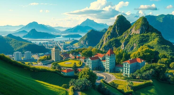 Ecuador's landscape showcasing trade openness and energy transformation in a vibrant color scheme.