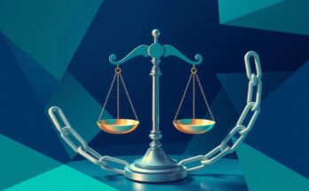 An abstract representation of international cooperation in criminal justice, with symbolic elements of balance and unity.