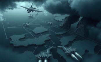 Dramatic military landscape depicting strategic regions and air movements amid tension over nuclear negotiations.