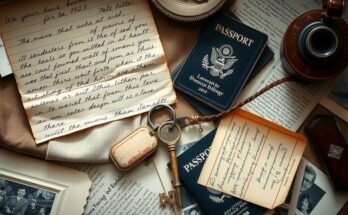 A collection of personal items and documents, representing a historical intelligence operation.