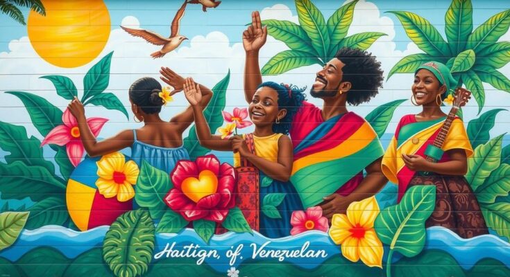 Vibrant mural representing unity and resilience of Haitian, Cuban, and Venezuelan communities in South Florida.