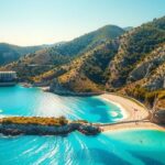 A picturesque view of Cyprus coastline with clear waters and lush greenery, evoking a sense of Mediterranean diplomacy.
