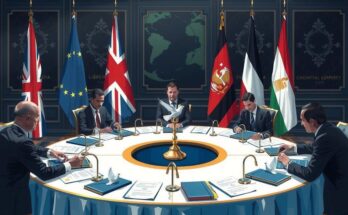 Delegation discussions on counter-terrorism among flags of UK, Liberia, and Egypt with symbolic representations of unity.