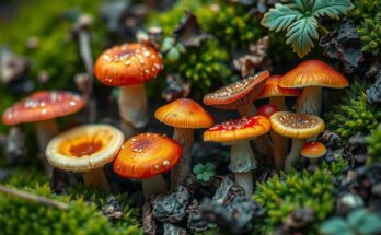 A close-up of vibrant fungi growing on moist soil, emphasizing climate change's impact on nature.