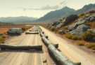 Bolivian landscapes with roadblocks and police barriers, depicting civil unrest and social tension.