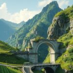 Border crossing milestone between Lebanon and Syria surrounded by mountains and greenery, symbolizing hope and recovery.