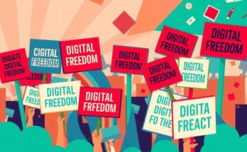 Digital freedom protest poster reflecting outrage over rights suppression.