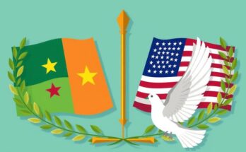 Ghana's Foreign Minister reassures citizens about travel, with diplomatic symbols and flags representing the U.S. and Ghana.