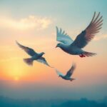 US diplomatic efforts illustrated through symbolic imagery of peace doves and flags of India and Pakistan merged with a calm skyline.