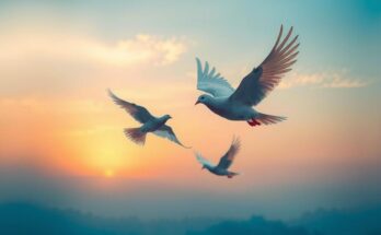 US diplomatic efforts illustrated through symbolic imagery of peace doves and flags of India and Pakistan merged with a calm skyline.