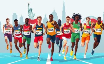 Nigerian track and field athletes in various sports jerseys symbolizing national allegiance switches.