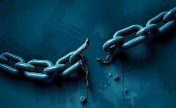 A symbolic representation of opposition to authority, featuring a broken chain against a dark background, signifying freedom.