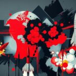 An abstract representation of tension, featuring explosive imagery and a dark color palette to signify conflict.