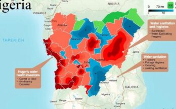 Illustration of a map highlighting Nigeria with focus on water sanitation, depicting urgency in public health investments.