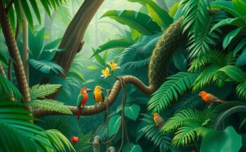 Vibrant landscape of the Amazon rainforest showing rich greenery and wildlife, highlighting environmental concerns.
