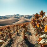 Dried coffee plants under bright sunlight, reflecting increased prices due to rain shortages.