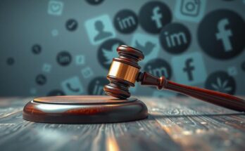 A gavel symbolizing legal rulings on social media regulation in Brazil, with a blurred digital background.