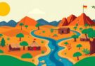 Colorful representation of African landmarks with symbolic elements of unity and democracy