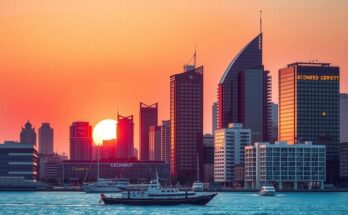 A vibrant city skyline of Beirut with modern architecture reflecting economic growth and stability.