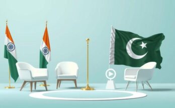 A diplomatic meeting focused on peace and stability in South Asia with flags representing India and Pakistan.