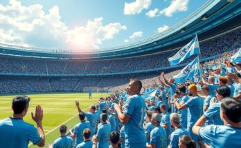 Vibrant soccer stadium scene with team jerseys and cheering fans, showcasing the excitement of U de Chile's upcoming matches.