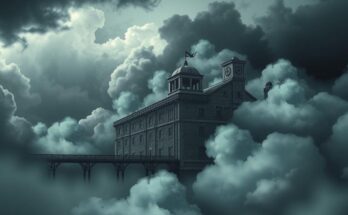 A poignant scene of a prison against a cloudy sky, symbolizing confinement and uncertainty for families in turmoil.