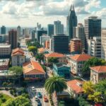 Vibrant cityscape of Harare showing investment potential and economic growth, with green colors symbolizing opportunity.