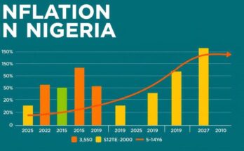 Visual representation of inflation data with chart symbols and graphs, depicting rising costs in Nigeria's states.