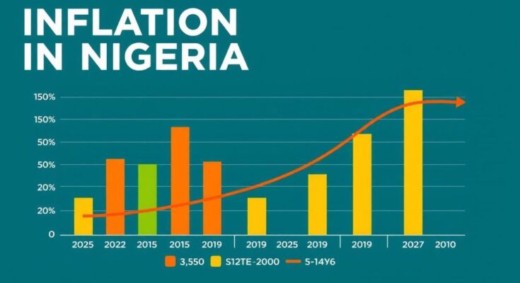 Visual representation of inflation data with chart symbols and graphs, depicting rising costs in Nigeria's states.