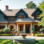 A luxurious gated home in Shanghai with lush greenery, showcasing traditional German architecture under a clear sky.