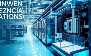 A high-tech semiconductor facility with advanced manufacturing equipment, showcasing collaboration between the UK and Malaysia.