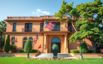 US ambassador's residence in Syria reopening with flags and a revitalized residence reflecting improving international relations