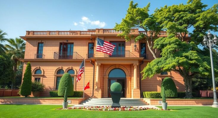 US ambassador's residence in Syria reopening with flags and a revitalized residence reflecting improving international relations