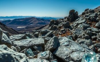 Gold and silver mining at La Manchuria featuring quartz and sulfide veins under a clear blue sky in Argentina.
